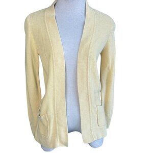 Appleseed’s Yellow Seed Stitch Linen Blend Open Cardigan Sweater  Size Small